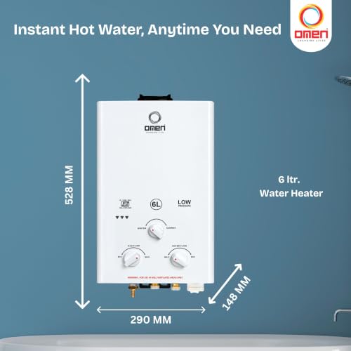 Image of Omen Changing Lives Elegant 6L LPG Gas Geyser | Instant Water Heater | Auto Ignition | Copper Heat Exchanger | Flame & Water Control | Summer-Winter Mode | Wall Mounted | 2-Year Warranty