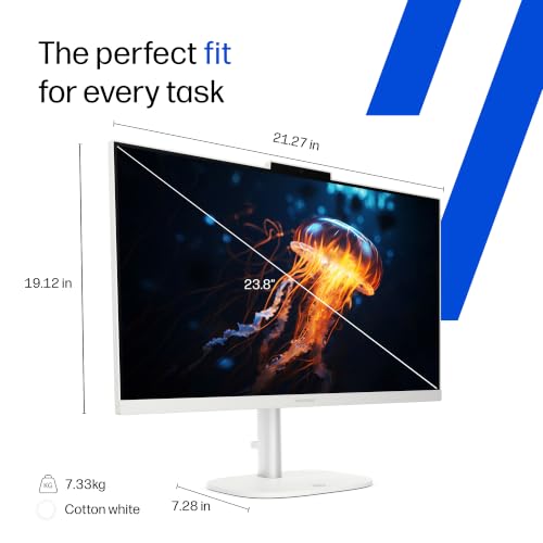 Image of HP OmniStudio All-in-One, Intel Core 3 (i3 14th gen), (8GB DDR5, 512GB SSD) FHD, IPS, Anti-Glare, 23.8''(60.5cm), Win 11, Office 24, Cotton White, 4.98kg, Dual 3 W Speakers, FHD IR Camera, 24-cu0561in