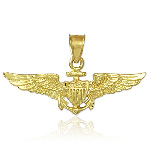Solid 10k Gold US Naval Aviator Wings Pendant Necklace2