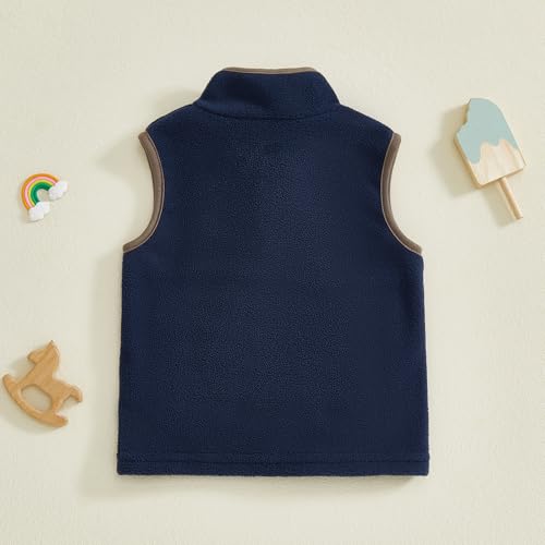 Image of Toddler Baby Boy Fleece Outerwear Vests Sleeveless Zipper Jacket Solid Color Vest Coat Spring Fall Winter Clothes