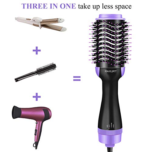 Hair Dryer Brush,One-Step Hair Dryer Brush and Volumizer with ION Generator, Anti-Frizz Hair Dryer Brush, Hot Air Brush Styler Brush Hair Dryers for Women,with 3pcs Hair Clips, 3pcs Hair Ties (Purple)