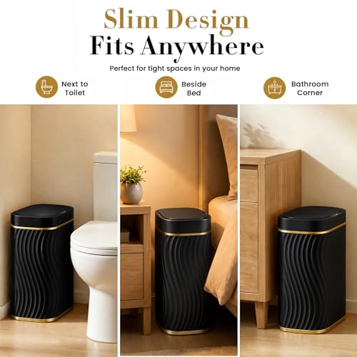 Image of Ogikey Bathroom Small Trash Can with Automatic Touchless Lid, 2.6 Gallon Smart Garbage Can Narrow Waterproof Trash Bin for Bedroom, Office, Living Room