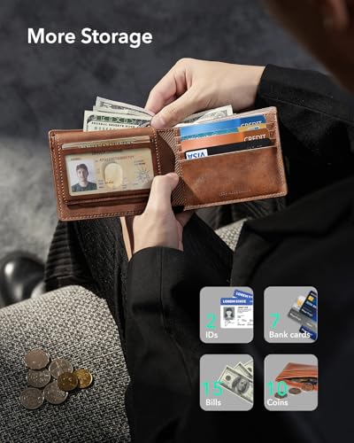 Image of ESR Geo Wallet with Find My, RFID Blocking, Wallet for Men, Wallet Tracker(iOS 14.5 Above Only), Holds 9 Cards and 15 Bills, Replacement for AirTag Wallet, Slim Bifold Card Holder, Aged Leather