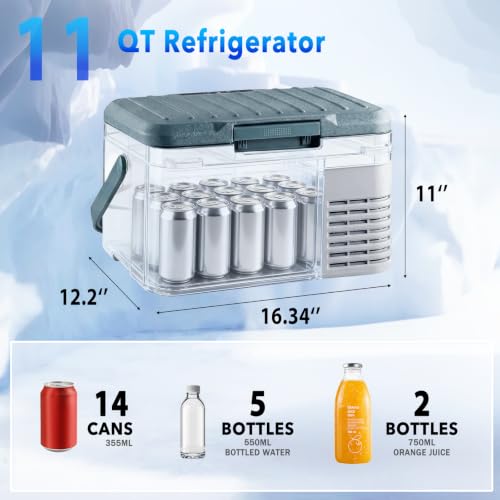 Image of 12 Volt Refrigerator, 11QT Mini Portable Car Fridge, Freezer Compressor Electric Cooler -4℉~68℉, 12 /24V DC 100-240V AC for Truck Van RV SUV Travel Camping Road Boat Trips