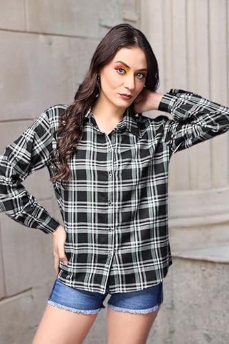 Image of POPWINGS Casual Checks Print Shirt for Women | Cotton Full-Sleeves Women Shirt | Summer Shirt for Women | Stylish Shirt for Women