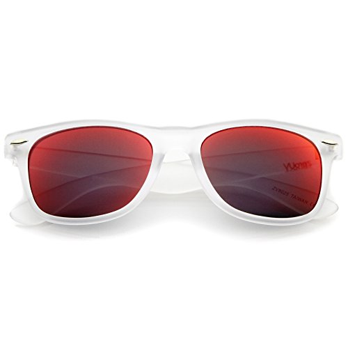 Matte Frosted Frame Reflective Colored Mirror Lens Horn Rimmed Sunglasses 54mm (Frost/Red Mirror)