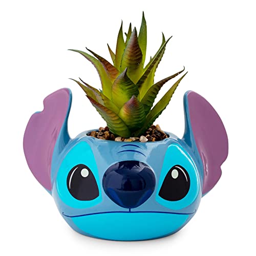 Silver Buffalo Lilo and Stitch Face Decorative Artificial Faux Greenery Plant in Ceramic, Large