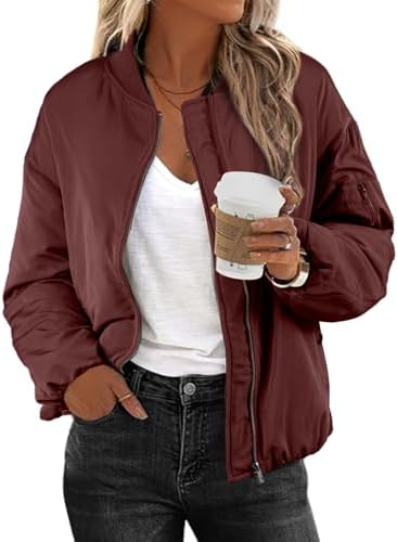 EVALESS Puffer Jacket for Women Winter Outfits Oversized Cute Bomber Windbreaker Jackets for Women Business Casual Winter Down Jackets Trendy 2024 Stand Collar Zip Up Tops Work Clothes, Red Large