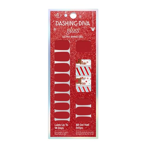 Dashing Diva Gloss Nail Strips - Santas Helper - UV Free Chip Resistant Long Lasting Gel Nail Stickers - 3-Piece Manicure Set - Contains 32 Wraps 1 Prep Pad 1 File
