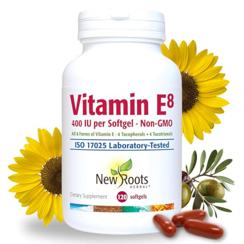 NEW ROOTS HERBAL Vitamin E 400 IU Capsules | Vitamin E8 Supplement (120 Softgels) with All 8 Types of Vitamin E | 4 Tocopherols & 4 Tocotrienols for Women & Men