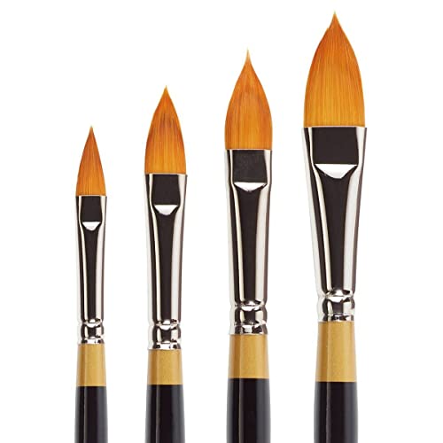 Kingart Original Gold 9930 Oval Floral Petal Series, Premium Golden Taklon Multimedia Artist Brushes, Set Of 4 #TOP1