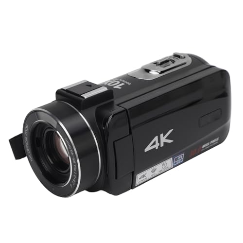 Yctze 4K-HD-Camcorder mit 10-fachem Optischem Zoom, 3 MP IPS-Touchscreen, Anti-Shake-Videokamera, 6-Achsen-Anti-Shake, Blitzschuhanschluss für Unterwegs