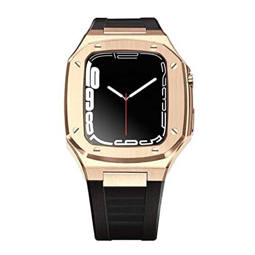 Kit de modification Apple Watch 45mm de luxe en métal et bracelet silicone rose bleu