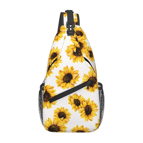 Sunflower on pink polka dot background Sling Backpack Unisex Crossbody Chest Bag Shoulder Chest Bag For Women Men Hiking Travel