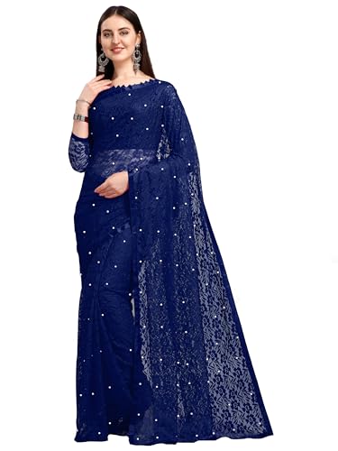 Image of LOROFY Women's Brasso Net Saree With Blouse