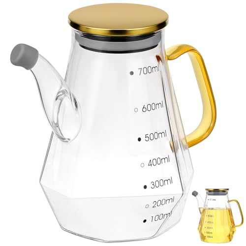 DOITOOL Glass Oil Dispenser Bottle: 23.6OZ Glass Olive Oil Bottle for Kitchen, Wide Mouth Glass Cooking Oil Bottles with Lid and Handle, Leakproof Glass Olive Oil Dispenser with Measurement