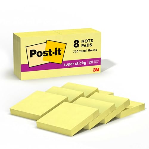 Post-it® Mini Super Sticky Notes 1 7/8 in x 1 7/8 in Canary Yellow 8 Pads/Pack 90 SheetsPad