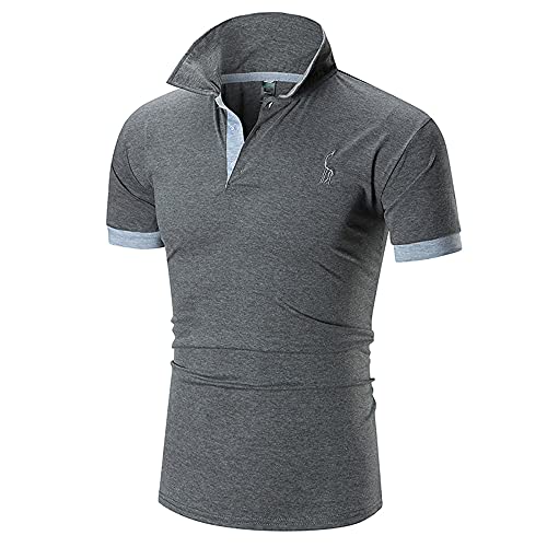 Polo Shirt Hommes Été Broderie Boutonnière Hommes Shirt Slim Fit Base Épissage Contraste De Couleur Manches Courtes Hommes T-Shirt Mode Sport en Plein Air Hommes Loisirs Shirt H-Grey L Cover
