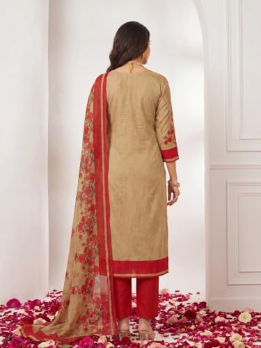 Image of Women's Light Brown Silk Salwar Suit Dress Material with Matching Bottom & Dupatta | Premium Unstitched Ethnic Suit Fabric for Festive, Party, Traditional Ethnic Wear