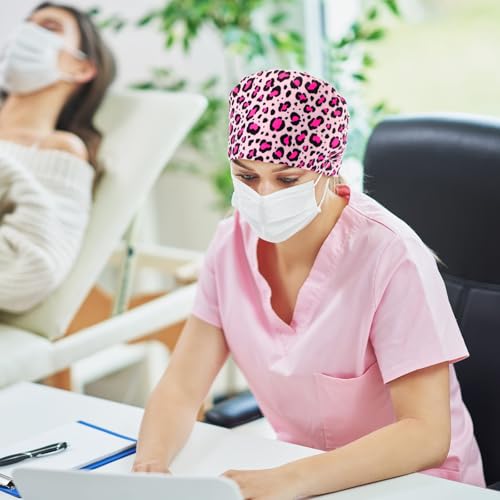 Image of Unittype 4 Pcs Nurse Caps for Women Nursing Working Caps with Button and Sweatband Adjustable Elastic Scrub Hats for Dentist