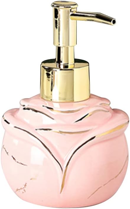 200 ML Rose Shape Nordic Style Marbling Ceramic Hand Soap Dispenser, Decorative Liquid Soap & Lotion Dispenser Hand Soap Dispenser, for Kitchen or Bathroom Countertops (White)