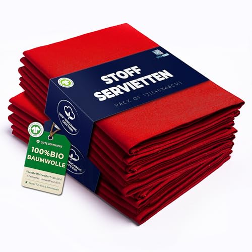 LivinEase Stoffservietten aus Baumwolle – 12 Stück rote...