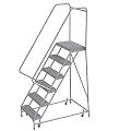 Tri-Arc WLAR106165 6-Step All-Welded Aluminum Rolling Industrial & Warehouse Ladder with Handrail, Grip Strut Tread, 16-Inch Wide Steps