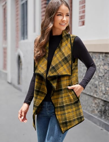 Image of YACUN Women Plaid Vest Lapel Open Front Sleeveless Cardigan