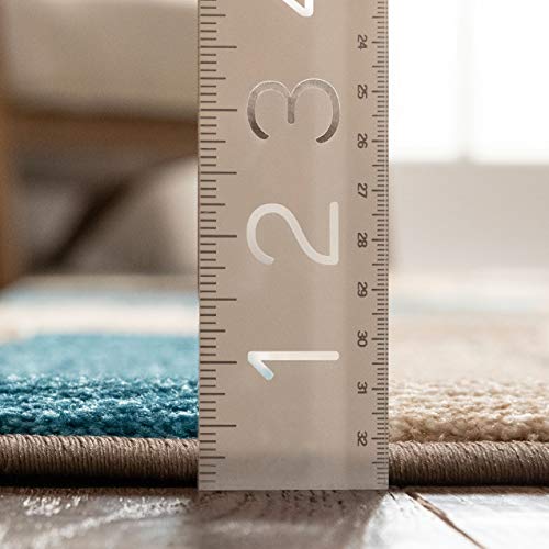 Well Woven Sunburst Blue,Beige Brown Modern Geometric Comfy Casual Hand Carved 2X7 (2' X 7' Runner) Area Rug Easy To Clean Stain Fade Resistant Abstract Contemporary Thick Soft Plush #TOP6