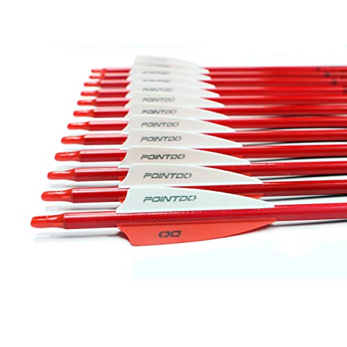 Pointdo 30inch Carbon Arrow Fluorescence Color Targeting and Hunting Practice Arrows for Recurve and Compound Bow with Removable Tips (Fluorescein Red) - Thumbnail 4