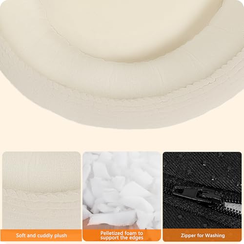 HMTOPE Hundebett Kleine Hunde, Katzenbett Waschbar, Kuscheliges Hundekissen, Rund Cord Hundekorb, Donut, Hundesofa, Abnehmbar und rutschfest, Ø 60 cm, Beige