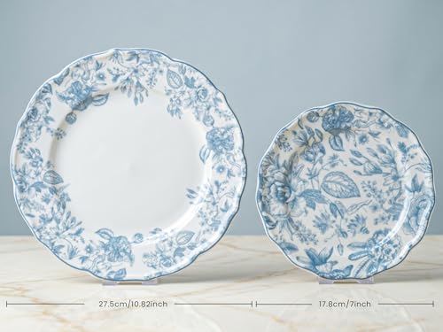 Image of Bodhi House Porcelain Dinner Set 12 Pieces - Blue Leaf White Dinnerware Set | 4 Dinner Plates, 4 Quarter Plates, 4 Katori Bowls | Premium Crockery Set for Dining, Kitchen & Gifting