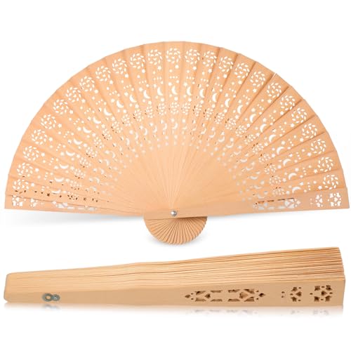 Queekay Ventaglio Pieghevole a Mano Ventilatore a Mano Intagliato in Legno Vintage Decorazione da Parete Cinese Estiva Elegante Regalo per Donna Bomboniere Festa Matrimonio（Luna Stella）