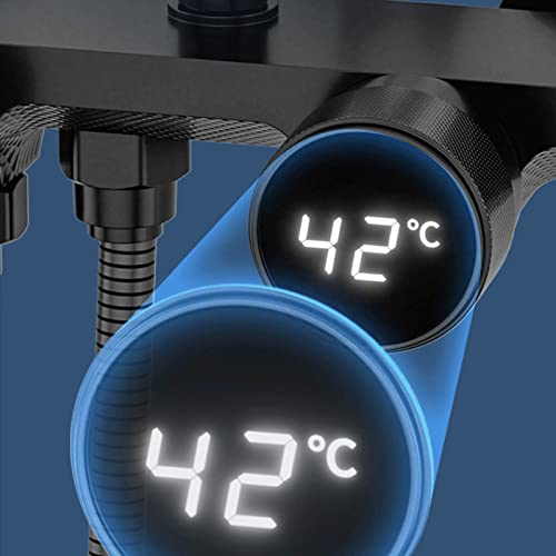 Exposed Shower System with Digital Temperature Display, Bathroom Shower Faucet Set, Rainfall Shower Head with Handheld, Include Tub Spout and Handheld Bidet Toilet Sprayer, Black Shower Kit