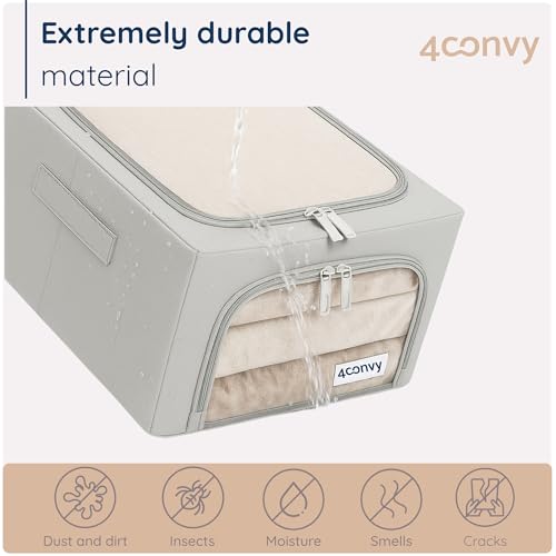 Image of 4CONVY Fixed Foldable Clothes Storage Box with Metal Frame, 2 Transparent Windows - [2024 Improved Material] Storage Bag for Duvets - Sturdy Storage Box for Clothes - 3 x 40 L