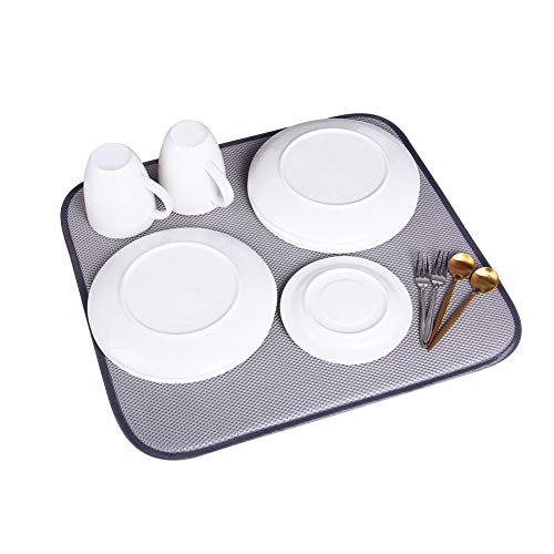 Jovilife Dish Drying Mat Kitchen Mat(set of 2) Microfiber Absorbent Washable, 1618 Inch, Grey