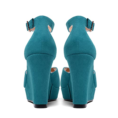 SKYSTERRY Womens Dress Platform Peep Toe Buckle Evening Ankle Strap Suede Wedge High Heel Pumps Shoes 4 Inch4