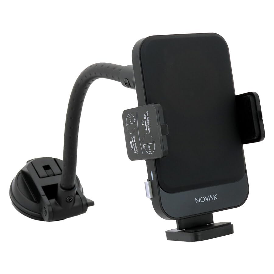 NOVAK Supporto Smartphone Auto Ricarica Wireless, Compatibile con MagSafe e Qi, Ventosa Super Aderente, Compatibile con iPhone e Samsung Galaxy
