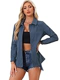 Allegra K Women's Utility Jackets Drawstring Waist Flap Pockets Lightweight Jacket Medium Deep Gray Blue