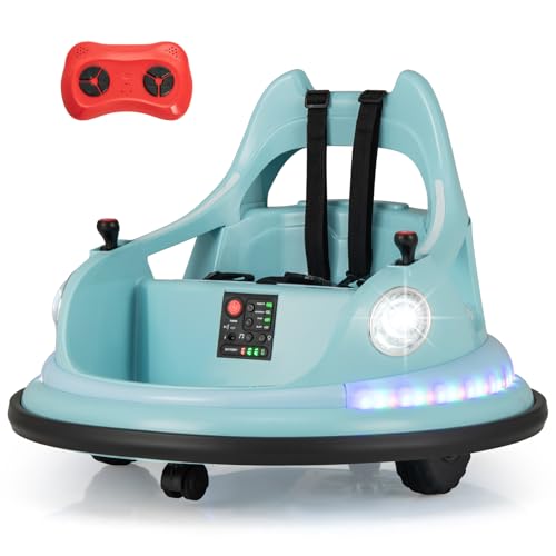 COSTWAY 12 V Kinder Autoscooter 360° drehbar, 2 in 1 Elektro Bumper Car mit 2 Fahrmodi, Kinderauto mit Fernbedienung, LED-Lichtern & Musik, Elektrofahrzeug für Kinder ab 3 Jahren (Türkis)