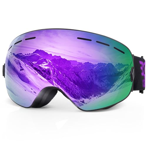 Image of EXP VISION Snowboard Ski Goggles Men Women Youth, Anti Fog OTG Winter Snow Goggles Spherical Detachable Lens (Grapes)