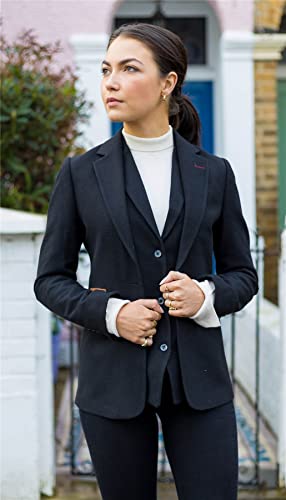 Womens Waistcoat Blazer Suit Wool Tweed Elbow Patch 1920S Vintage Classic Black - Black Blazer 8 #TOP5