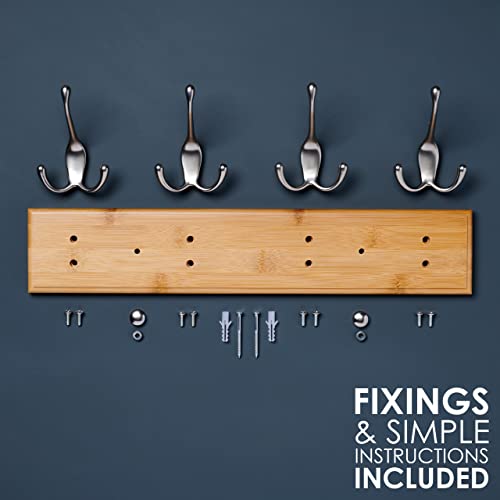 LARHN Wooden Wall-Mounted Coat Rack - 4 Matt-Nickel Coat Hooks, 42cm - Image 5