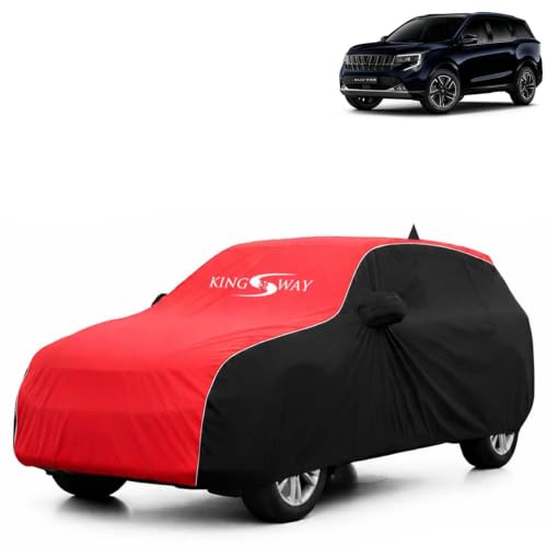 Image of KINGSWAY Super Waterproof Car Cover Only with Mahindra XUV 7XO (Year 2026 Onwards - All Model) | Mirror and Antenna Pockets | All Weather Car Body Cover with Silver Piping | Black Red