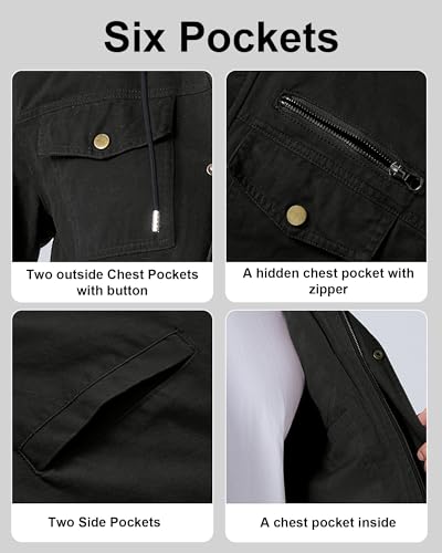 Men's Cotton Lightweight Jacket Military Canvas Field Coat Work Outwear Casual Spring Cargo Jacket with Hooded4