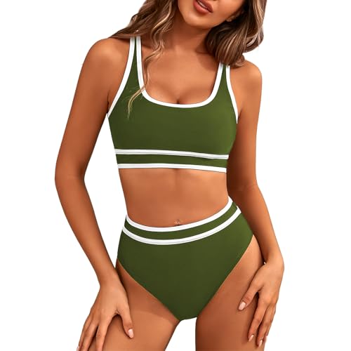 Image of LXEASYGO Women's High Waisted Bikini Set Tummy Control 2 Piece Swimsuit for Women Padded Swimwear Push Up Top Bottoms Bathing Suits (UK, Numeric, 8, 10, Regular, Regular, Green)