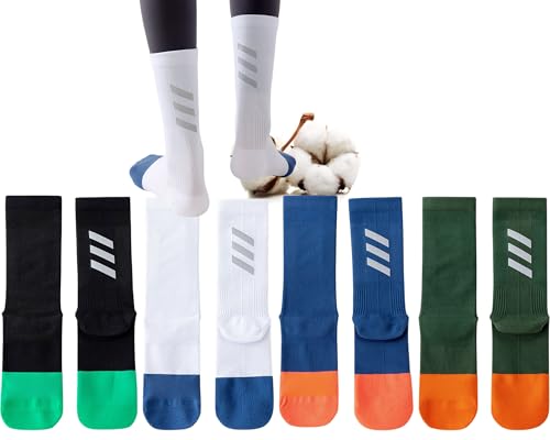 CHUNFO Mens High Reflective Night Cycling Socks Crew Athletic Compression 4/6 Pairs Size7.5-10.5