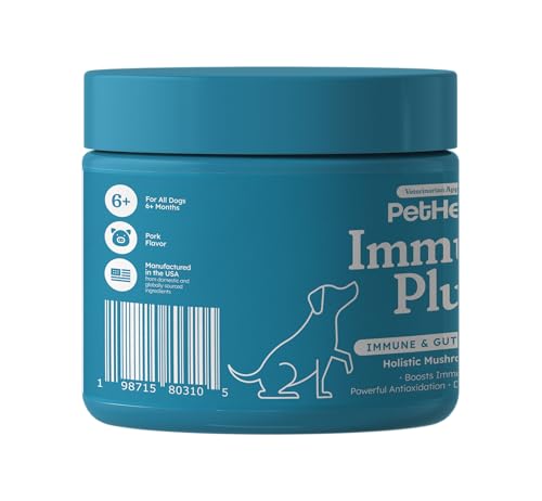 Image of PetHeal Immune Plus Chews for Dogs - Vet-Reviewed - Supports Immunity, Energy & Liver Health with Turkey Tail, Reishi & Milk Thistle | Reduces Lumps & Promotes Shiny Coat | 30 Pork-Flavored Soft Chews
