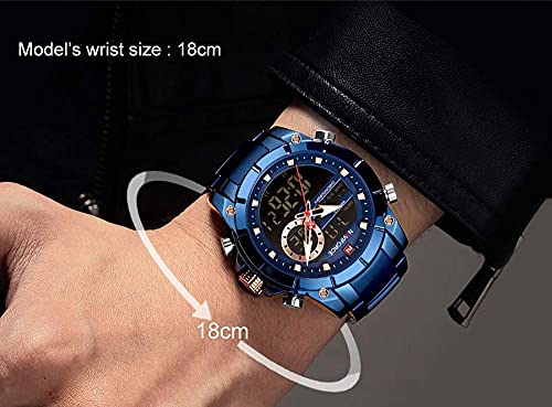 NAVIFORCE Large Face Military Watch Stainless Steel Waterproof Sports Watches Analog Quartz Calendar Business Fashion Wristwatch for Men