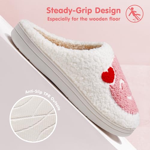 ATHMILE Smiley Face Slippers for Women Men Indoor Cute House Shoes Fuzzy Fluffy Cozy Slippers Happy Face Preppy Comfy for Bedroom Outdoor3